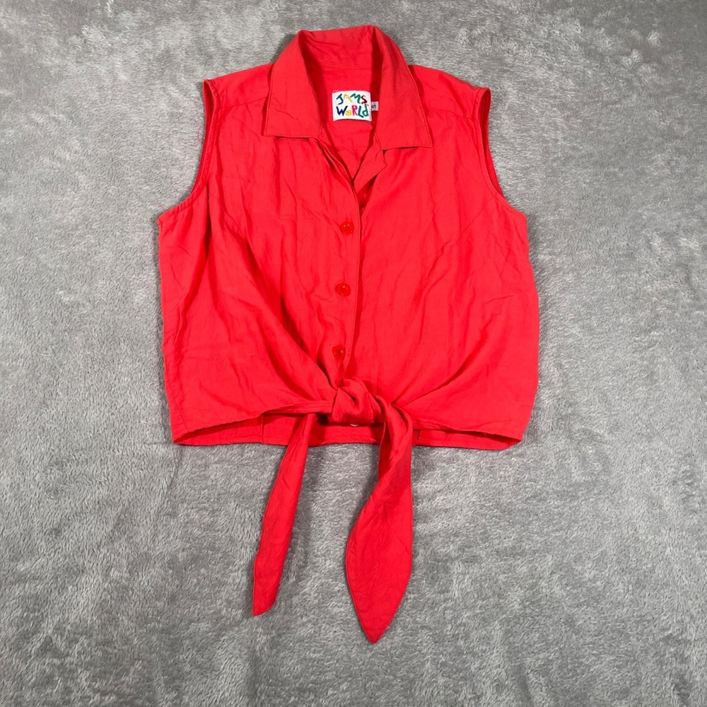 Jams World Top Womens‎ Small Red Tie Front Sleeveless Button Up Rayon Hawaiian